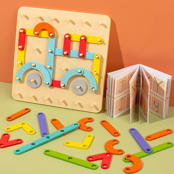 Montessori Pegboard Puzzle for Kids ⎜ Creative Shape Matching Toy with Letters and Numbers for Early Learning