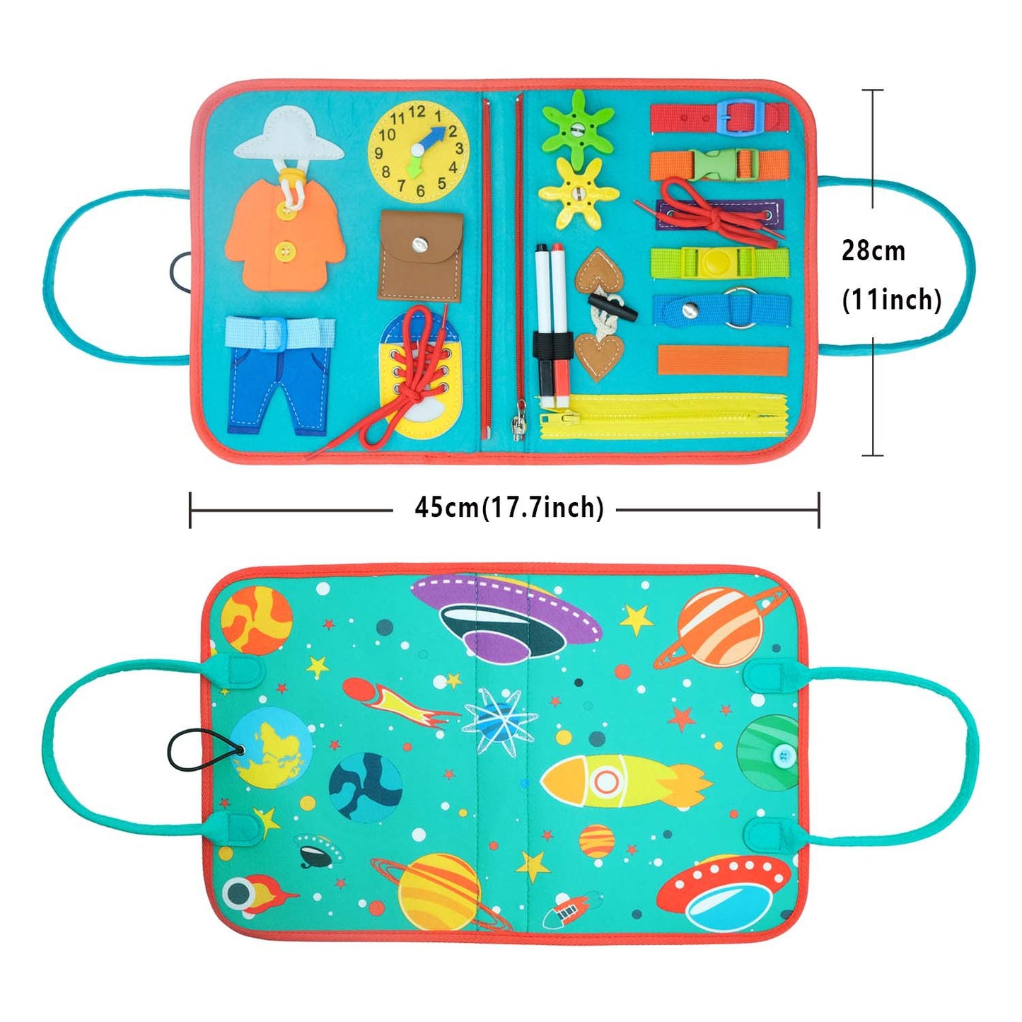Montessori Busy Board for Toddlers ⎜ Felt Activity Book for Learning Numbers, Letters and Motor Skills