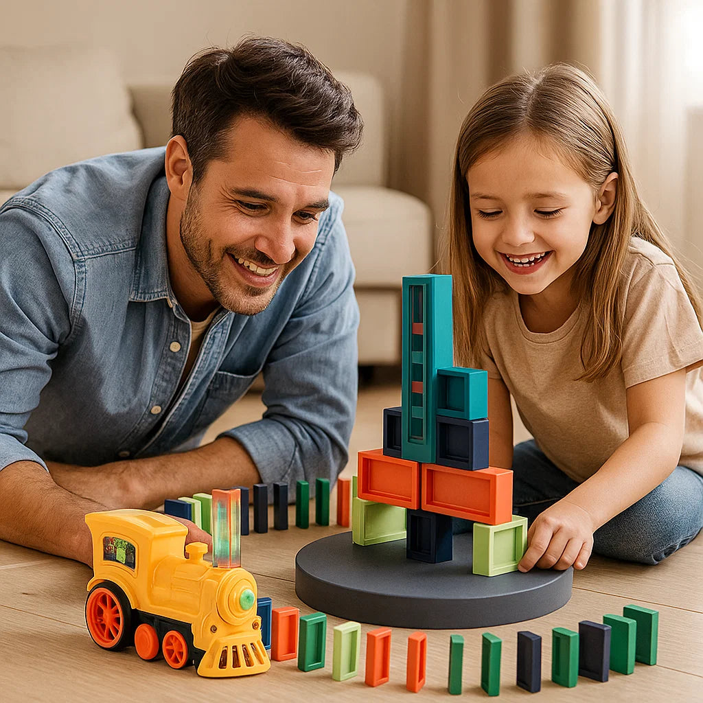 Domino Train Toy for Kids ⎜ Automatic Track Laying with Lights and Sound for Creative Learning Fun