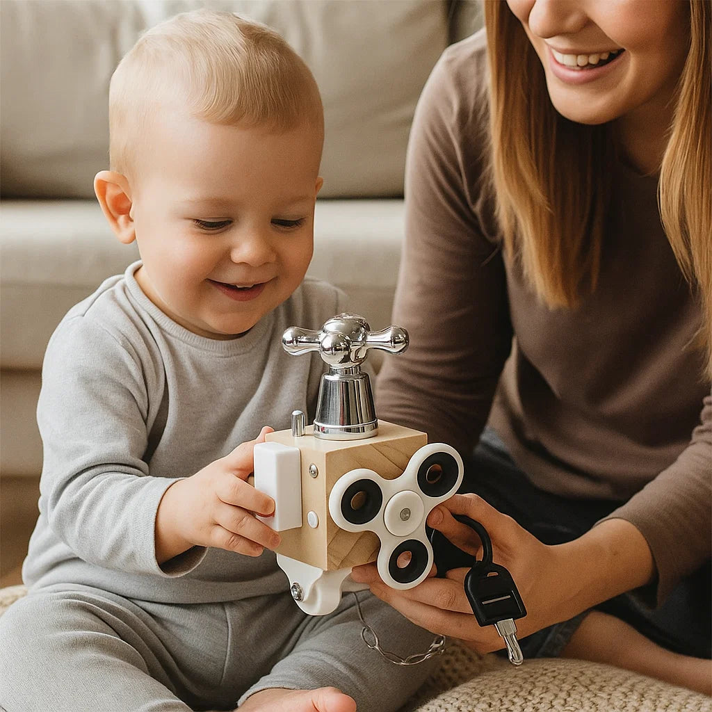 Wooden Busy Cube for Toddlers ⎜ Educational Activity Toy for Fine Motor Skills and Early Sensory Learning