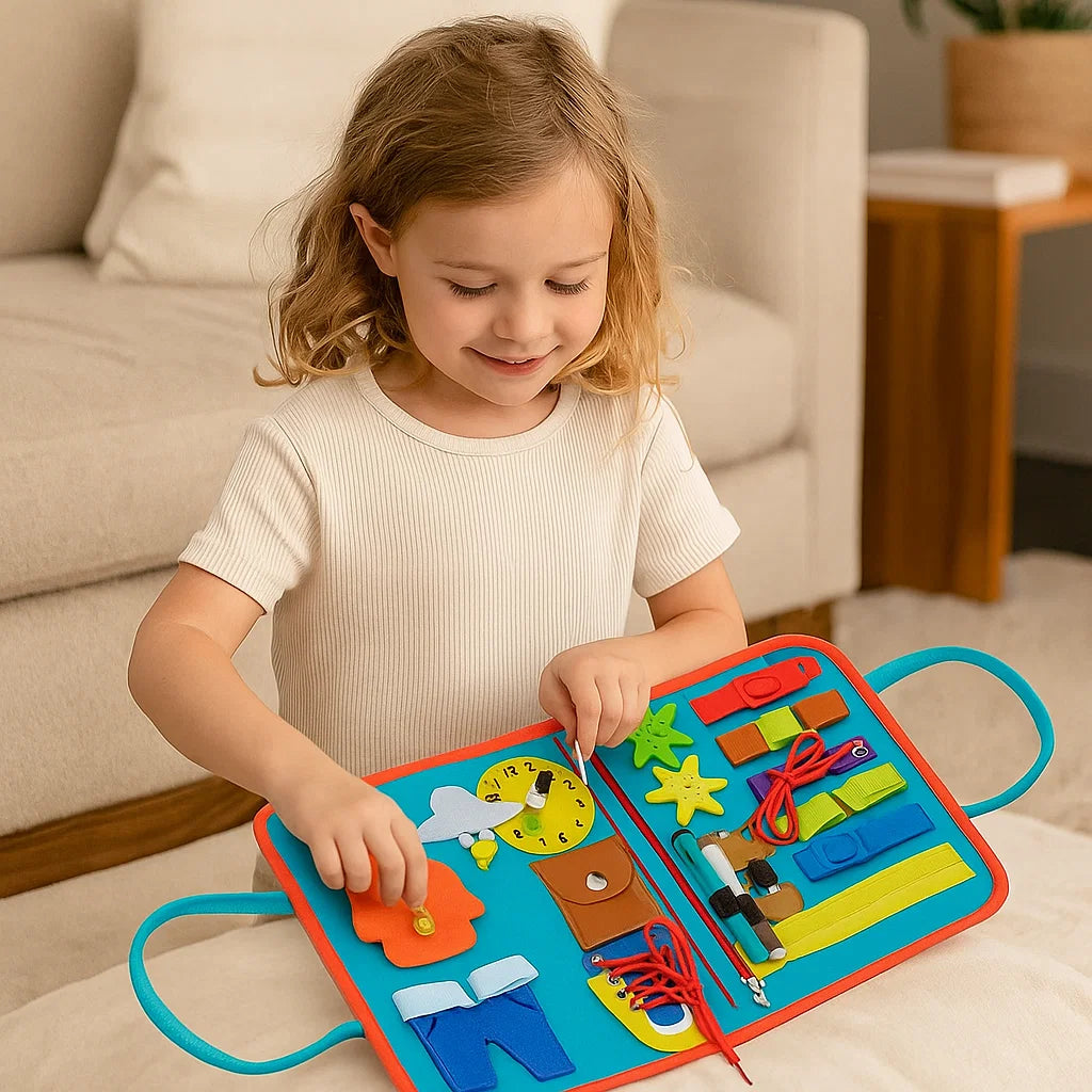 Montessori Busy Board for Toddlers ⎜ Felt Activity Book for Learning Numbers, Letters and Motor Skills