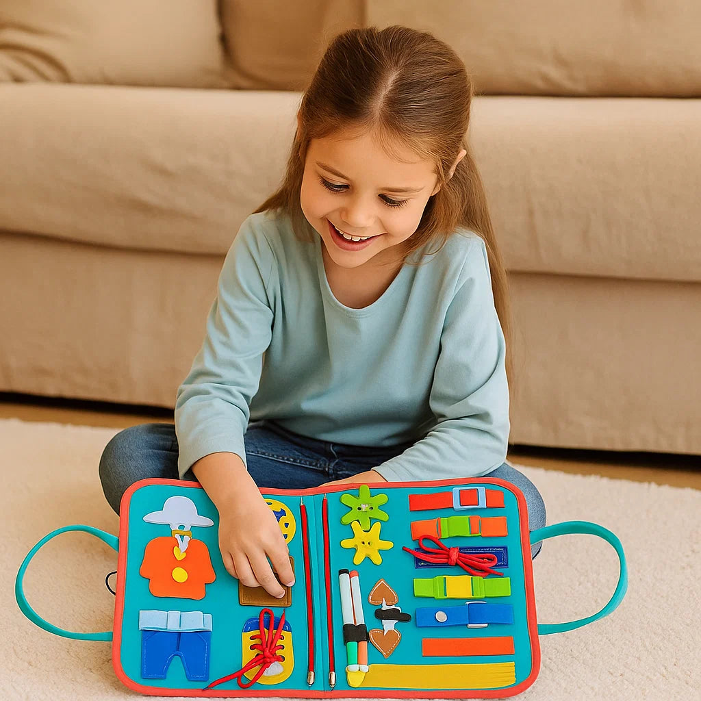 Montessori Busy Board for Toddlers ⎜ Felt Activity Book for Learning Numbers, Letters and Motor Skills