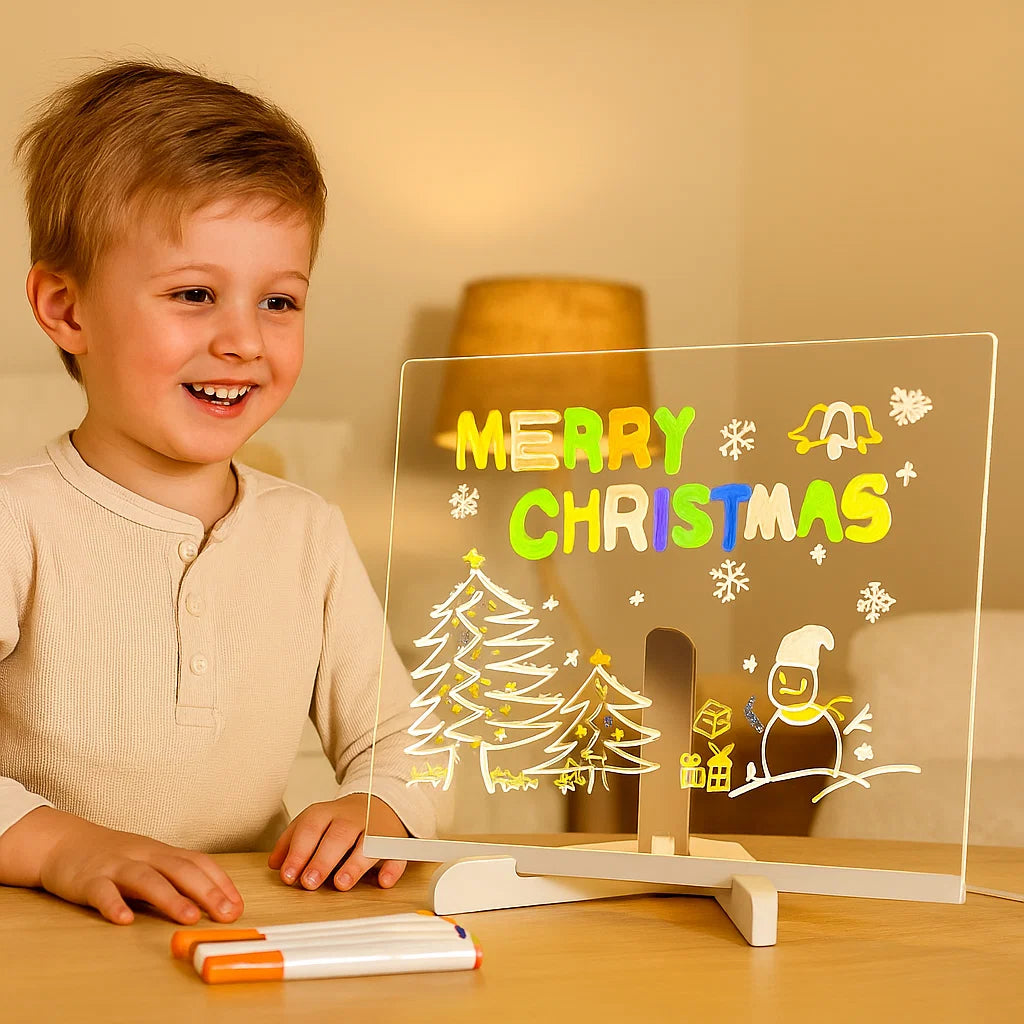 LED Writing Drawing Board for Kids ⎜ Reusable Light-Up Surface for Creative Notes, Art and Learning