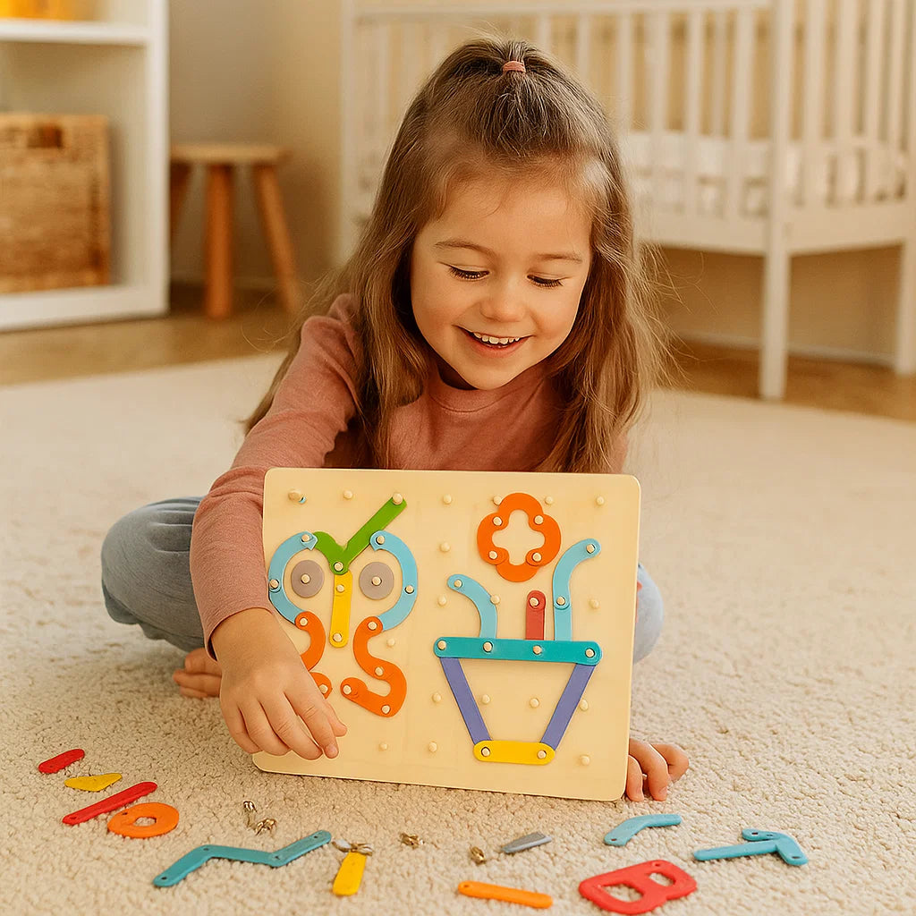 Montessori Pegboard Puzzle for Kids ⎜ Creative Shape Matching Toy with Letters and Numbers for Early Learning