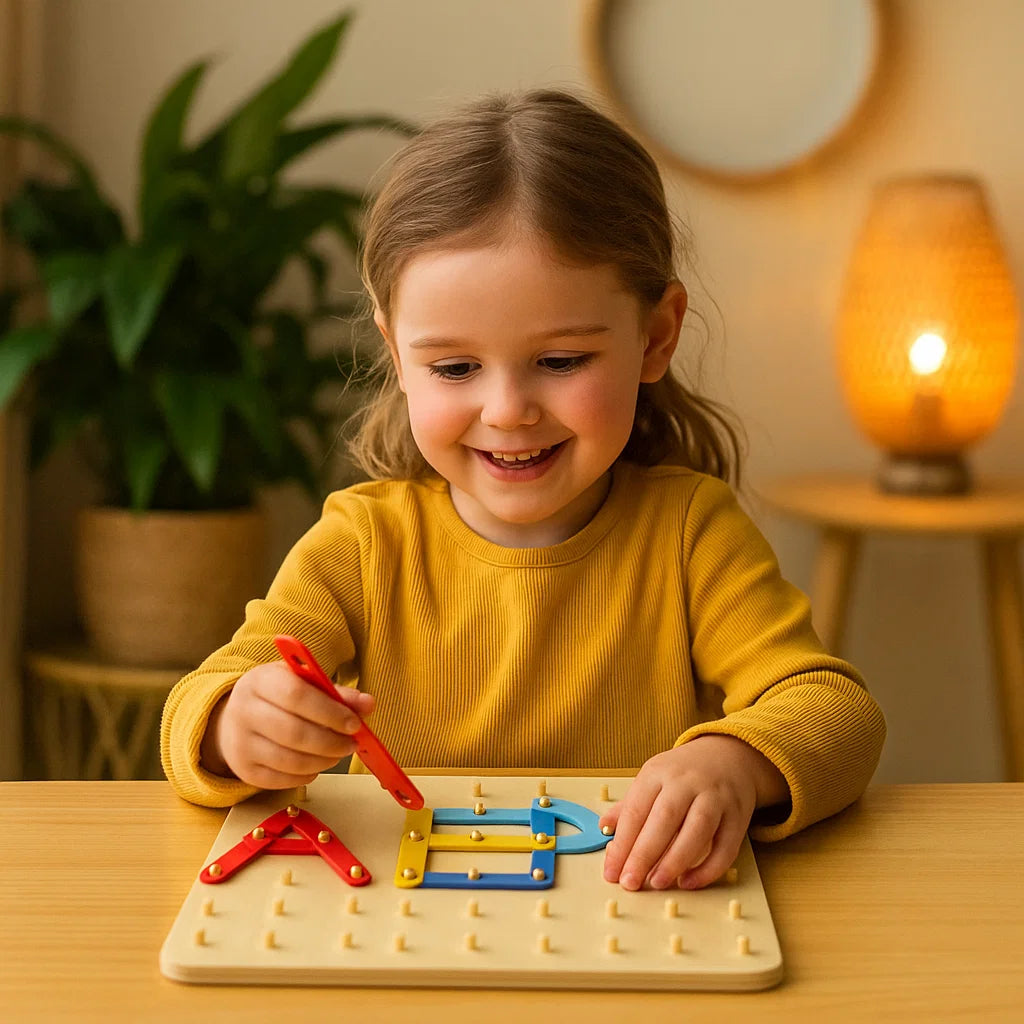 Montessori Pegboard Puzzle for Kids ⎜ Creative Shape Matching Toy with Letters and Numbers for Early Learning
