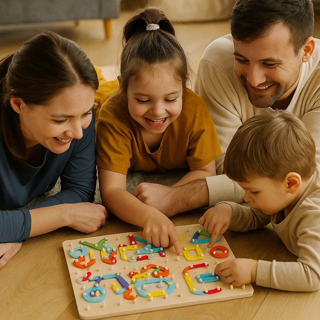 Montessori Pegboard Puzzle for Kids ⎜ Creative Shape Matching Toy with Letters and Numbers for Early Learning
