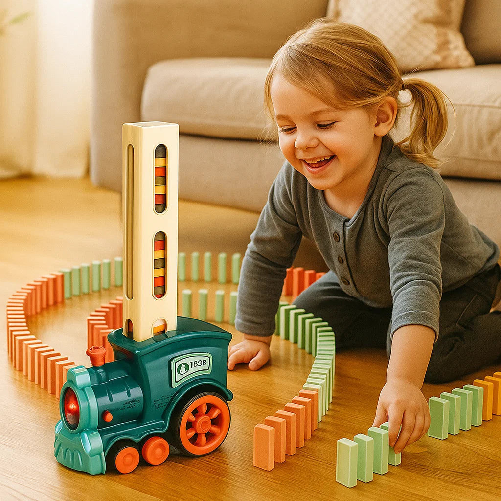 Domino Train Toy for Kids ⎜ Automatic Track Laying with Lights and Sound for Creative Learning Fun