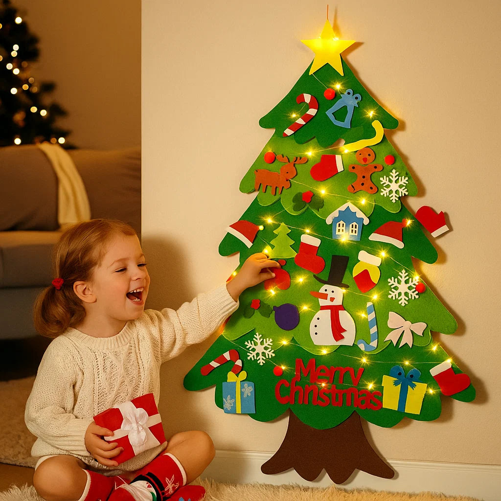 DIY Felt Christmas Tree for Kids ⎜ Safe Wall Decoration with Removable Ornaments for Holiday Play and Fun