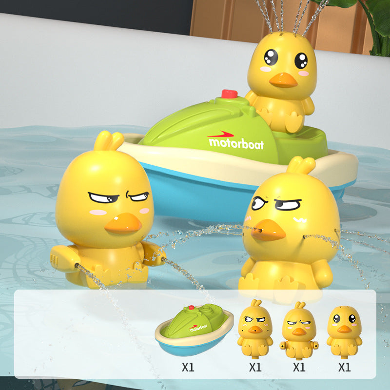 Baby Bath Toy Set ⎜ Fun Water-Spraying Ducks with Motorboat for Interactive Bath Time Play