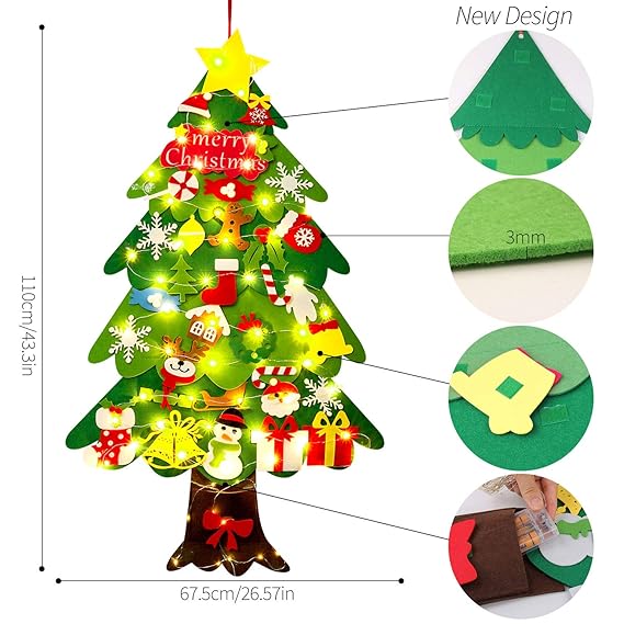 DIY Felt Christmas Tree for Kids ⎜ Safe Wall Decoration with Removable Ornaments for Holiday Play and Fun