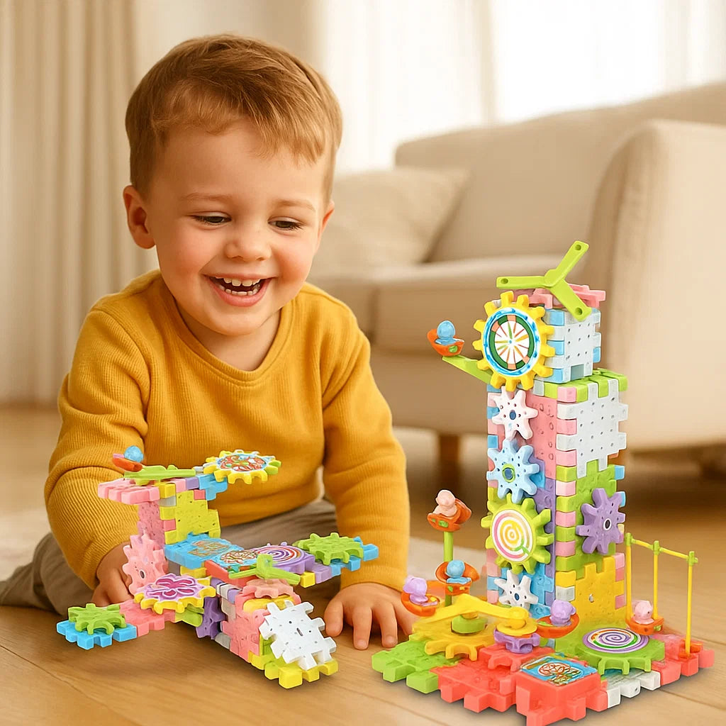Mechanical Gear Building Blocks for Kids ⎜ Electric STEM Toy for Creative Play and Early Education Fun