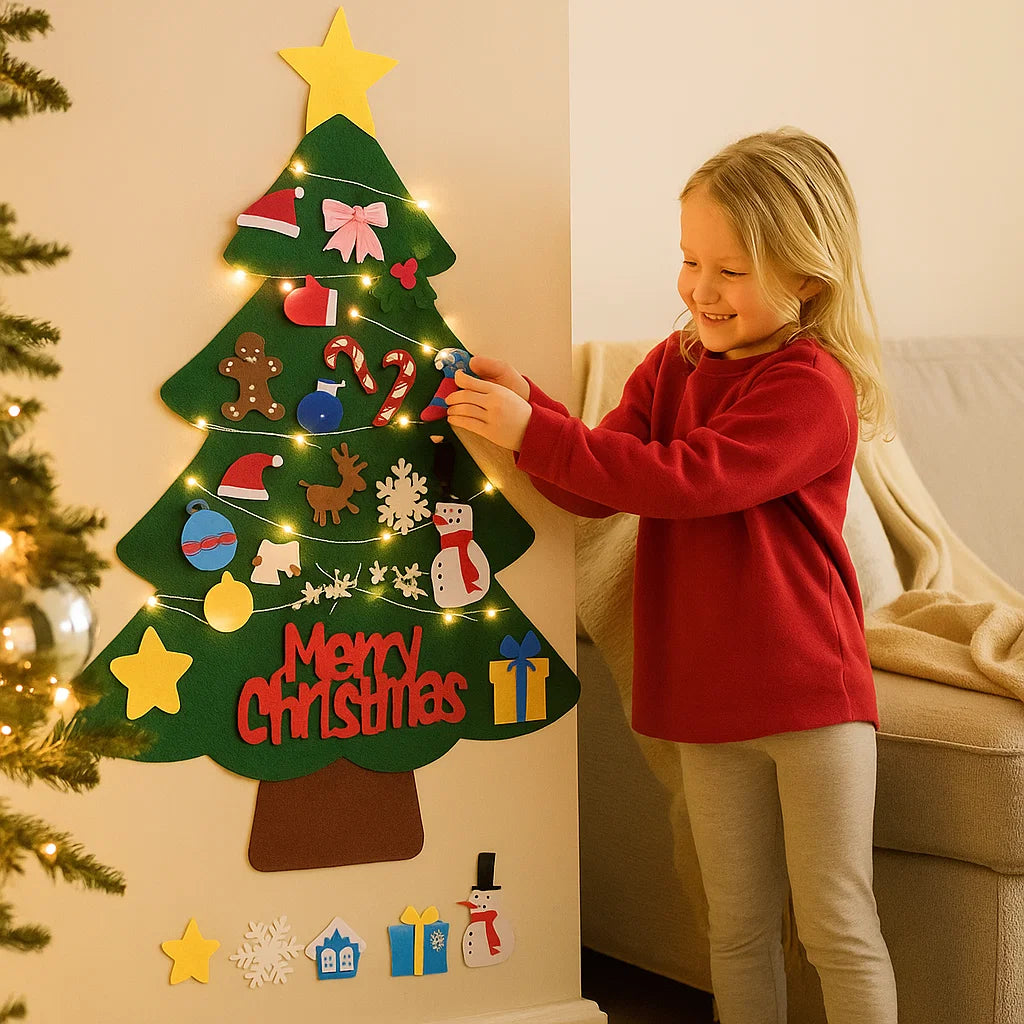 DIY Felt Christmas Tree for Kids ⎜ Safe Wall Decoration with Removable Ornaments for Holiday Play and Fun