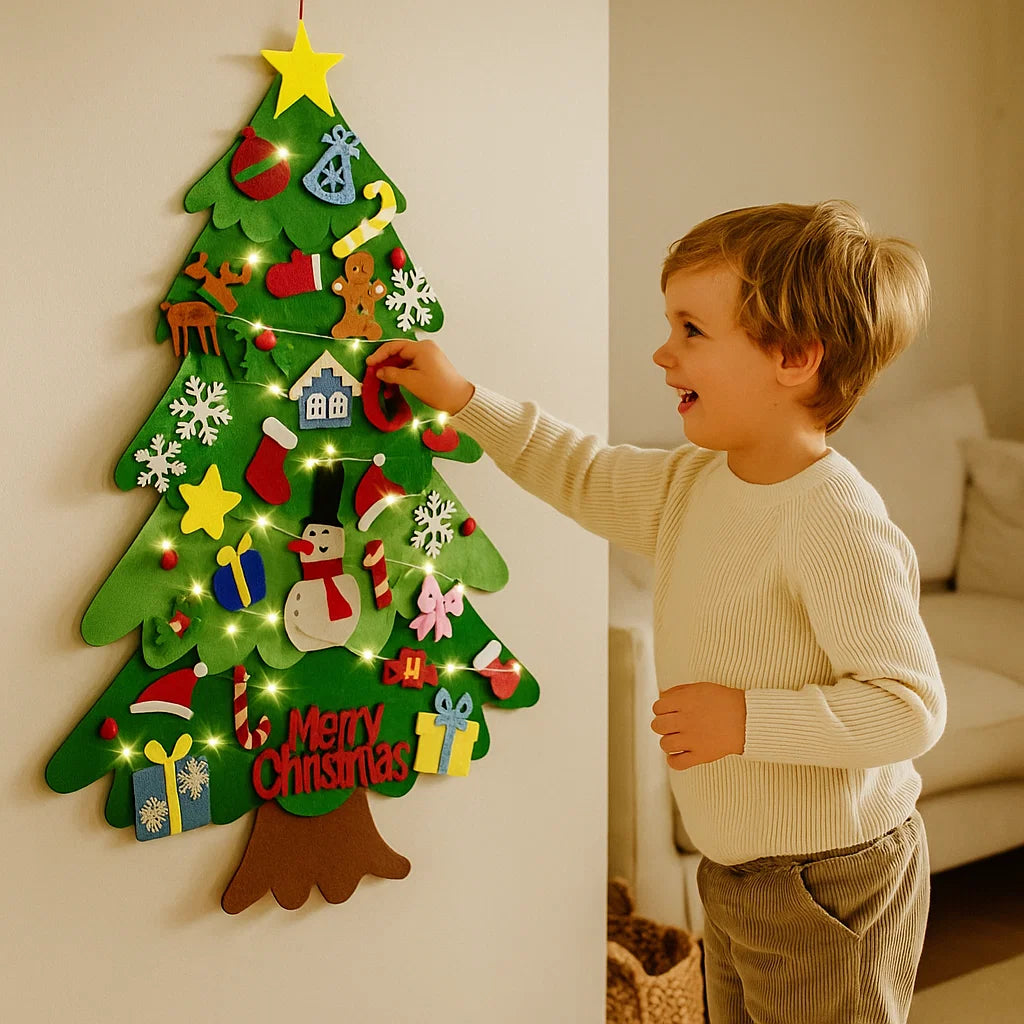 DIY Felt Christmas Tree for Kids ⎜ Safe Wall Decoration with Removable Ornaments for Holiday Play and Fun