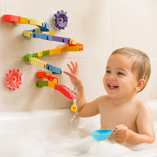 Water Slide Bath Toy for Toddlers ⎜ DIY Track with Suction Cups and Rolling Ducks for Fun Bathtime Play
