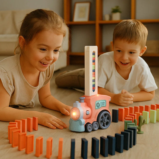 Domino Train Toy for Kids ⎜ Automatic Track Laying with Lights and Sound for Creative Learning Fun