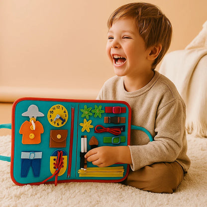 Montessori Busy Board for Toddlers ⎜ Felt Activity Book for Learning Numbers, Letters and Motor Skills