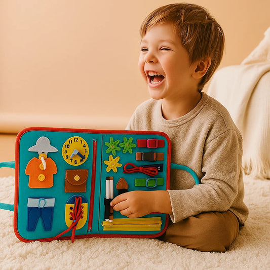Montessori Busy Board for Toddlers ⎜ Felt Activity Book for Learning Numbers, Letters and Motor Skills