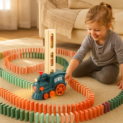 Domino Train Toy for Kids ⎜ Automatic Track Laying with Lights and Sound for Creative Learning Fun