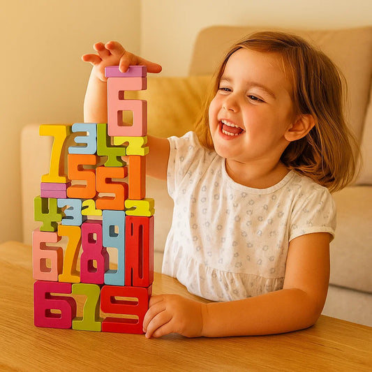 Wooden Number Blocks for Kids ⎜ Colorful Stacking Toy for Counting, Logic and Early Math Learning