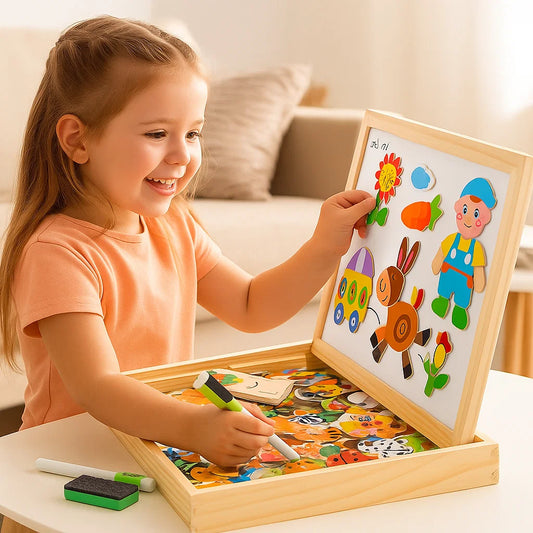 Magnetic Puzzle Board for Children ⎜ Creative Learning Toy with Drawing and Shape Matching Functions